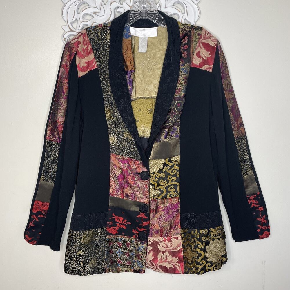 VTG Patchwork Tapestry Boho Jacket M Baroque Broc… - image 2